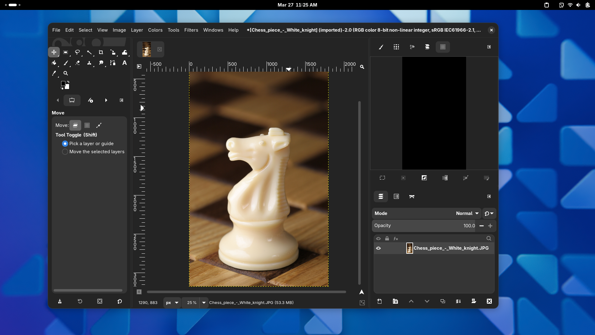 GIMP3 window with rounded corners and a libadwaita theme on a GNOME 47 desktop